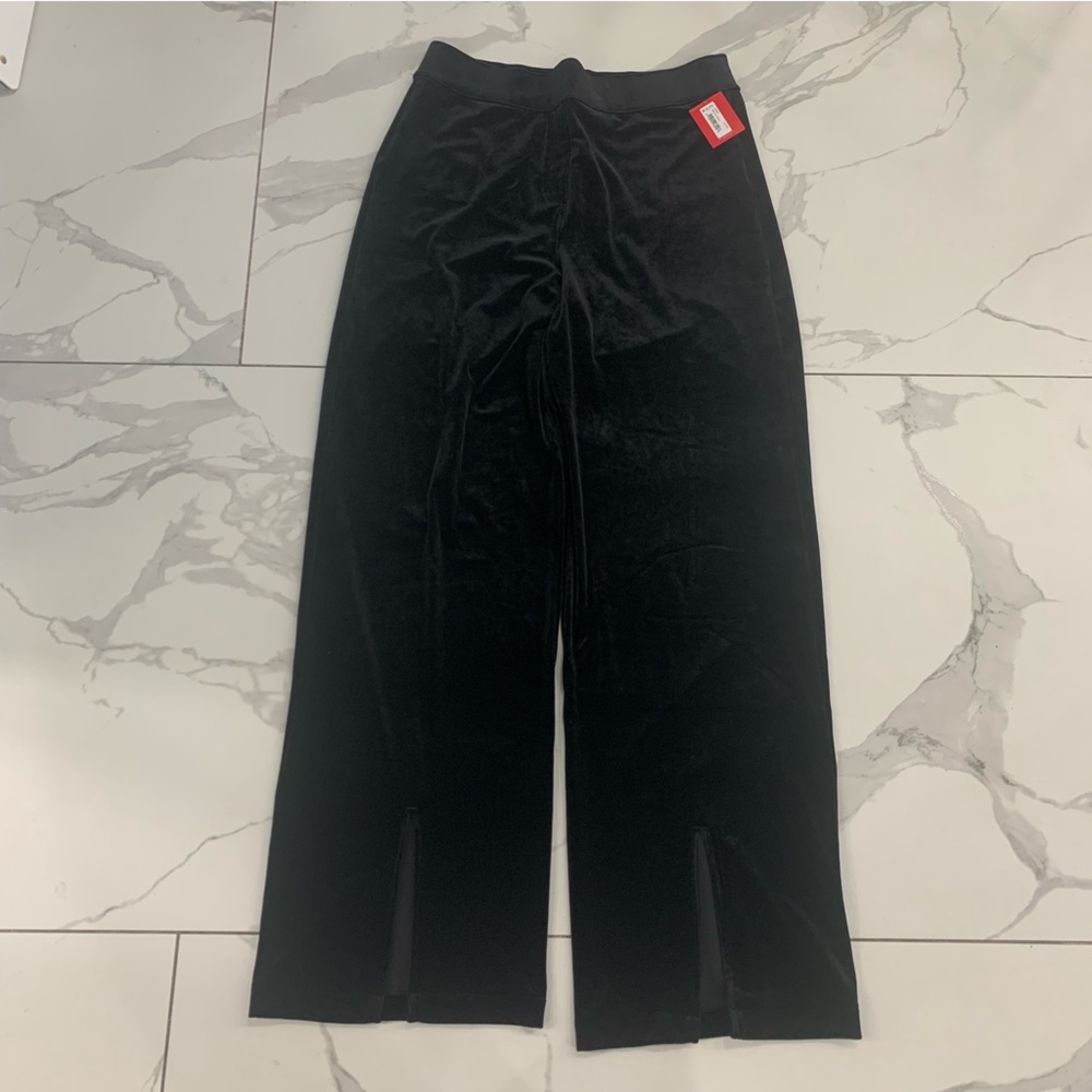 SPANX Pants Very Black Women Sz XL Plush Stretch Velvet Split Hem Wide Leg NWT